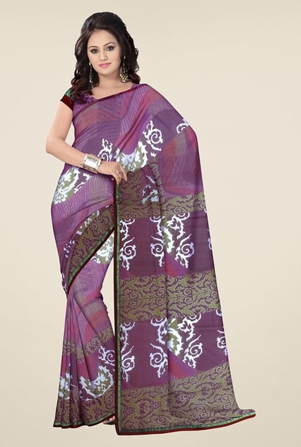 Triveni Purple Printed Faux Georgette Saree Triveni Purple Printed Faux Georgette Saree