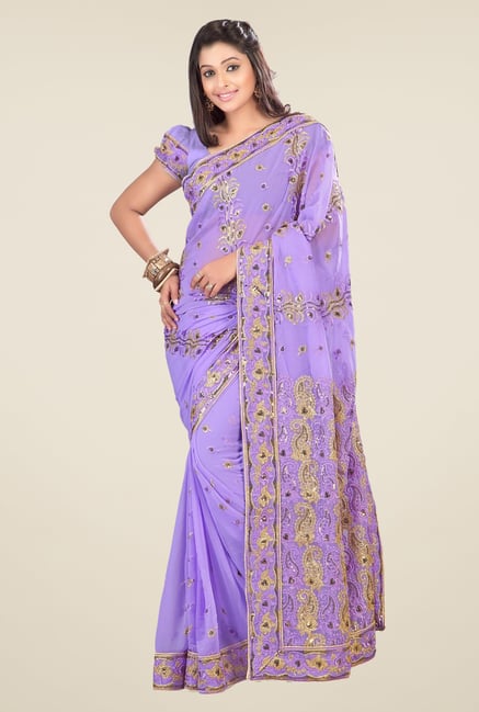 Triveni Purple Embroidered Faux Georgette Saree Triveni Purple Embroidered Faux Georgette Saree