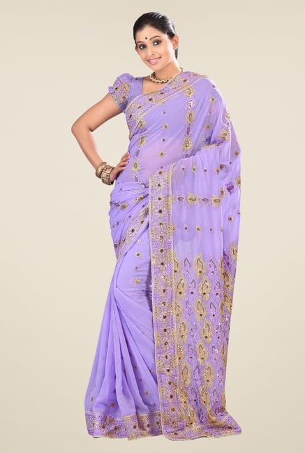 Triveni Purple Embroidered Faux Georgette Saree Triveni Purple Embroidered Faux Georgette Saree