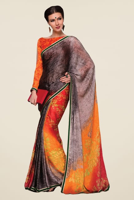 Triveni Multicolor Printed Satin & Chiffon Saree Triveni Multicolor Printed Satin & Chiffon Saree