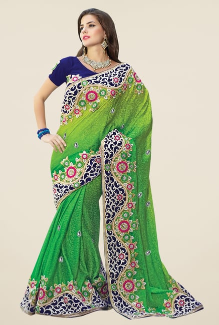 Triveni Green Embroidered Jacquard Saree Triveni Green Embroidered Jacquard Saree