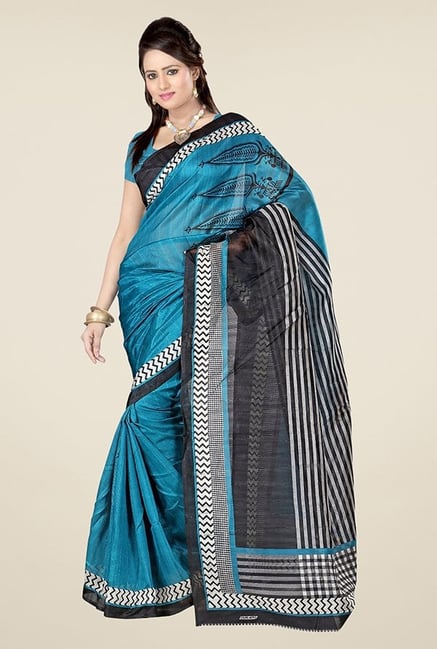 Triveni Blue Printed Art Silk Saree Triveni Blue Printed Art Silk Saree