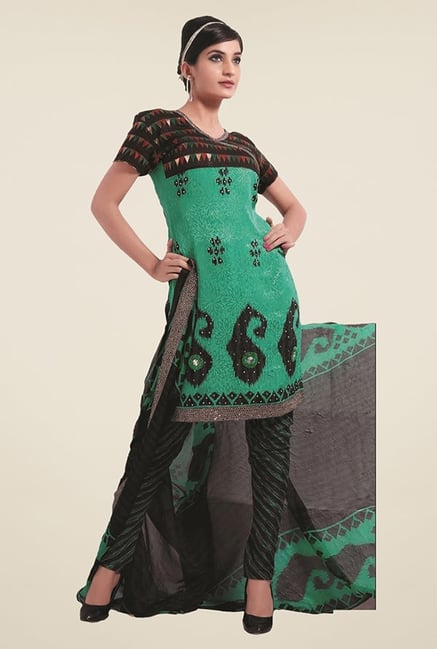 Triveni Green & Black Printed Dress Material Triveni Green & Black Printed Dress Material