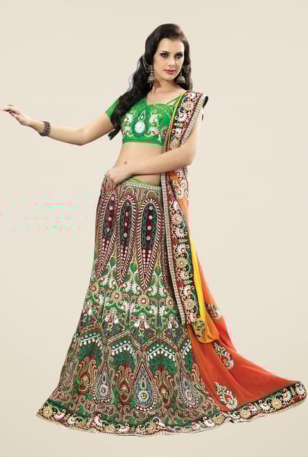 Triveni Multicolor Embroidered Faux Georgette Lehenga Saree Triveni Multicolor Embroidered Faux Georgette Lehenga Saree