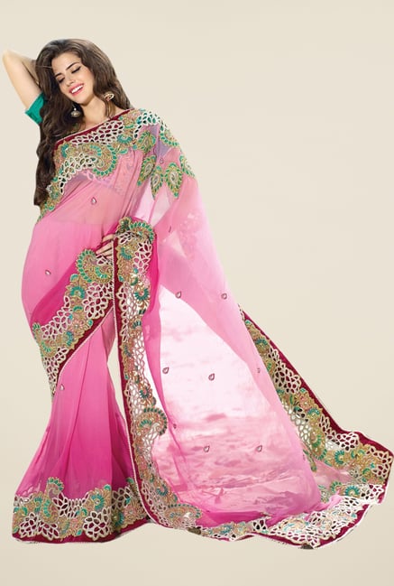 Triveni Pink Embroidered Faux Georgette Saree Triveni Pink Embroidered Faux Georgette Saree