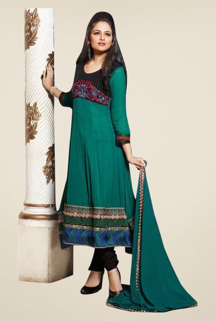 Triveni Green & Black Embroidered Dress Material Triveni Green & Black Embroidered Dress Material