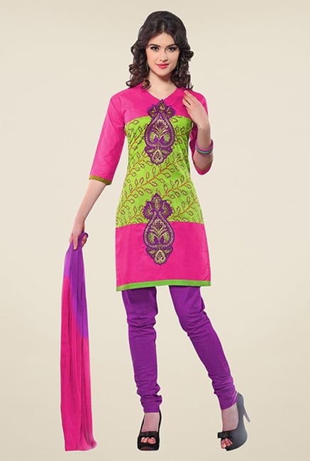 Triveni Pink & Purple Embroidered Dress Material Triveni Pink & Purple Embroidered Dress Material