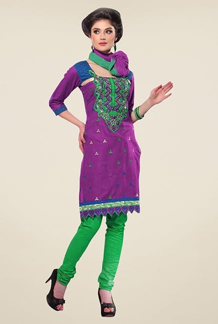 Triveni Purple & Green Embroidered Dress Material Triveni Purple & Green Embroidered Dress Material