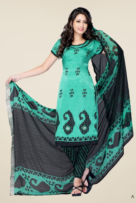 Triveni Turquoise & Black Printed Dress Material Triveni Turquoise & Black Printed Dress Material