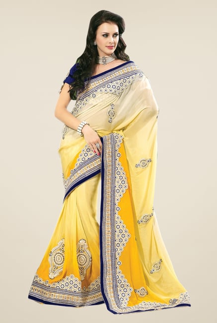 Triveni Yellow Embroidered Faux Georgette Saree Triveni Yellow Embroidered Faux Georgette Saree