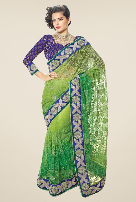 Triveni Green Embroidered Net Saree Triveni Green Embroidered Net Saree