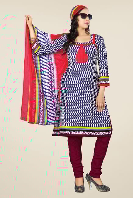 Triveni Navy & Purple Paisley Print Dress Material Triveni Navy & Purple Paisley Print Dress Material