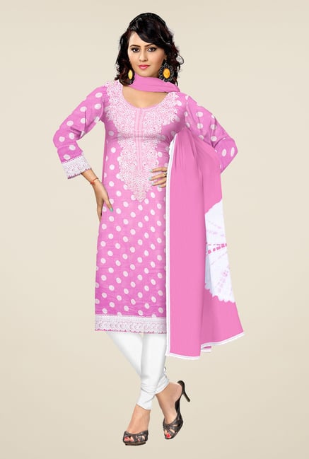 Triveni Pink & White Polka Dot Dress Material Triveni Pink & White Polka Dot Dress Material