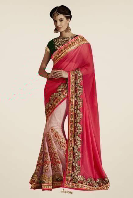 Triveni Pink Embroidered Net Saree Triveni Pink Embroidered Net Saree