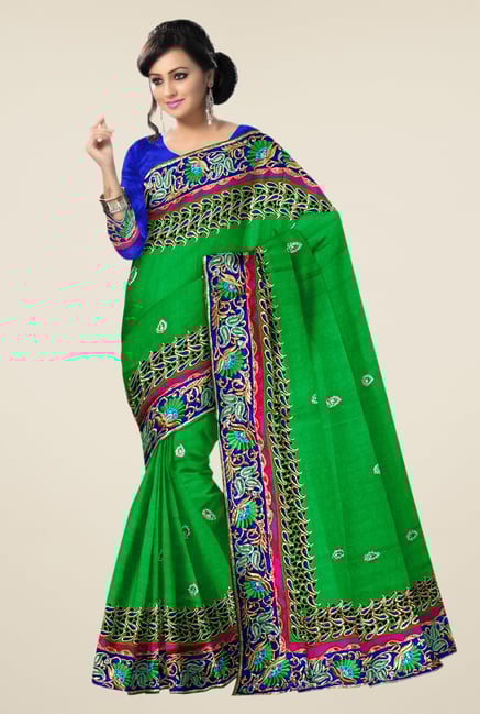 Triveni Green Embroidered Banarasi Silk Saree Triveni Green Embroidered Banarasi Silk Saree