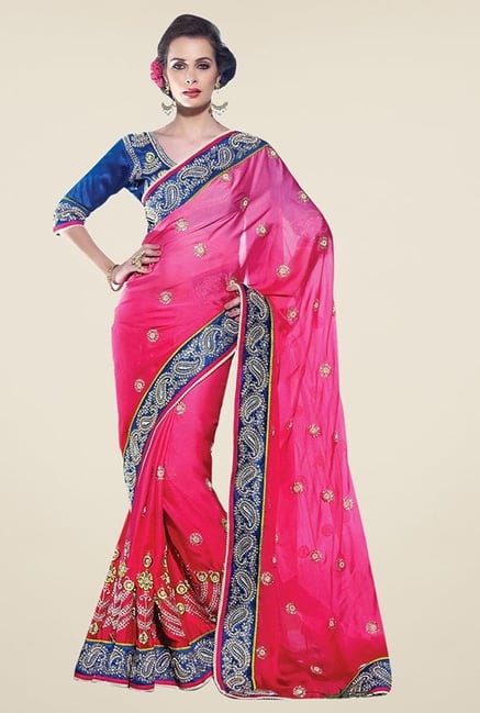 Triveni Pink Embroidered Faux Georgette Saree Triveni Pink Embroidered Faux Georgette Saree