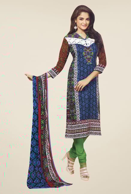Triveni Blue & Green Printed Dress Material Triveni Blue & Green Printed Dress Material