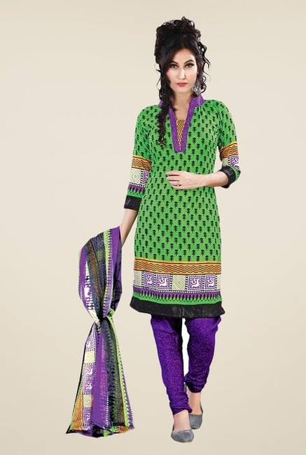 Triveni Green & Purple Printed Dress Material Triveni Green & Purple Printed Dress Material