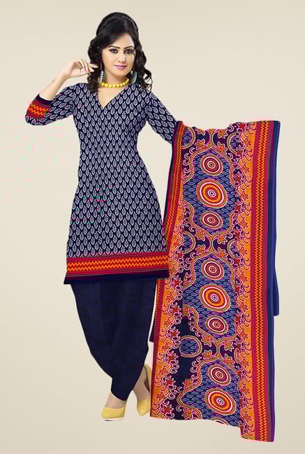 Triveni Navy Printed Dress Material Triveni Navy Printed Dress Material