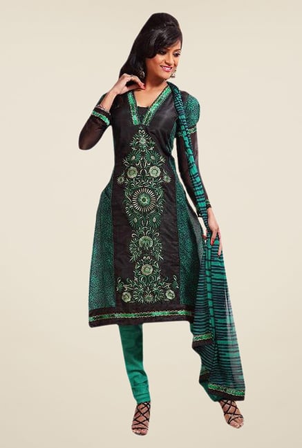 Triveni Black & Green Embroidered Dress Material Triveni Black & Green Embroidered Dress Material
