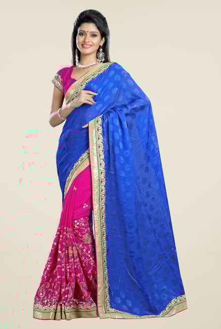 Triveni Magenta & Blue Embroidered Chiffon Saree Triveni Magenta & Blue Embroidered Chiffon Saree