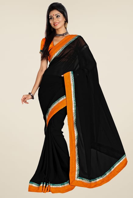 Triveni Black Solid Faux Georgette Saree Triveni Black Solid Faux Georgette Saree