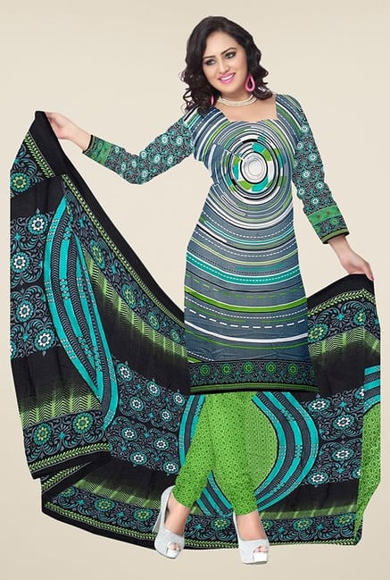 Triveni Grey & Green Printed Dress Material Triveni Grey & Green Printed Dress Material