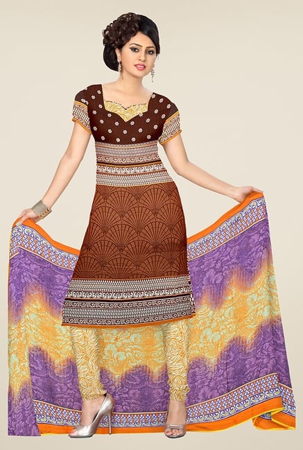 Triveni Brown & Orange Printed Dress Material Triveni Brown & Orange Printed Dress Material