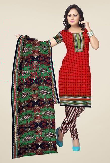 Triveni Red & Black Printed Dress Material Triveni Red & Black Printed Dress Material