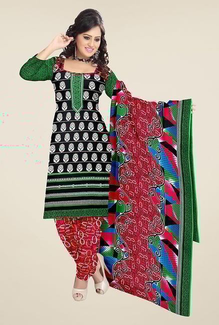 Triveni Black & Pink Printed Dress Material Triveni Black & Pink Printed Dress Material