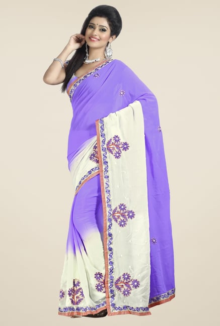 Triveni Violet & White Embroidered Faux Georgette Saree Triveni Violet & White Embroidered Faux Georgette Saree