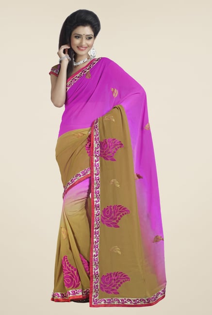 Triveni Pink & Beige Embroidered Faux Georgette Saree Triveni Pink & Beige Embroidered Faux Georgette Saree