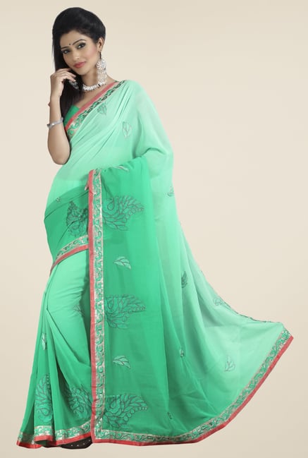 Triveni Green Embroidered Faux Georgette Saree Triveni Green Embroidered Faux Georgette Saree