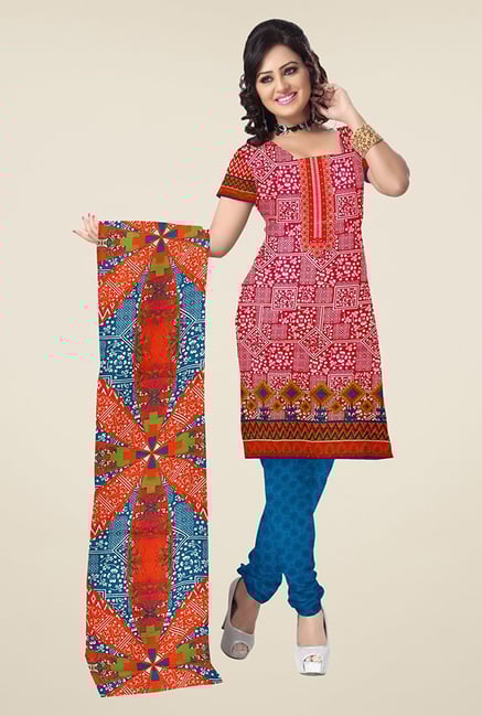 Triveni Magenta & Blue Printed Dress Material Triveni Magenta & Blue Printed Dress Material