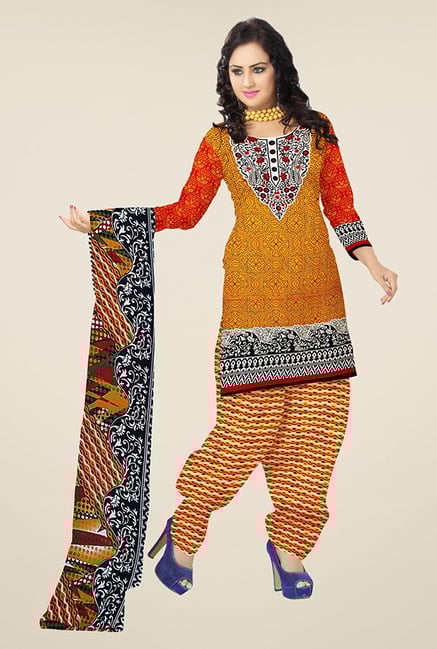 Triveni Mustard Printed Dress Material Triveni Mustard Printed Dress Material