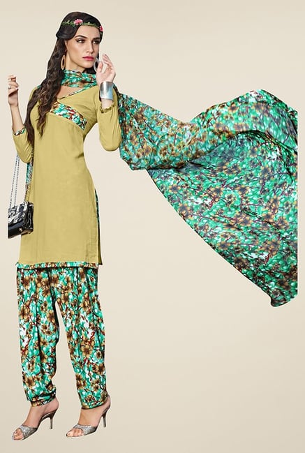 Triveni Olive & Green Printed Dress Material Triveni Olive & Green Printed Dress Material