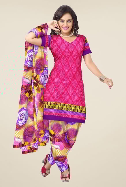 Triveni Pink & Purple Printed Dress Material Triveni Pink & Purple Printed Dress Material
