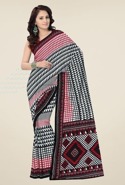 Triveni Off White & Black Geometric Print Saree Triveni Off White & Black Geometric Print Saree