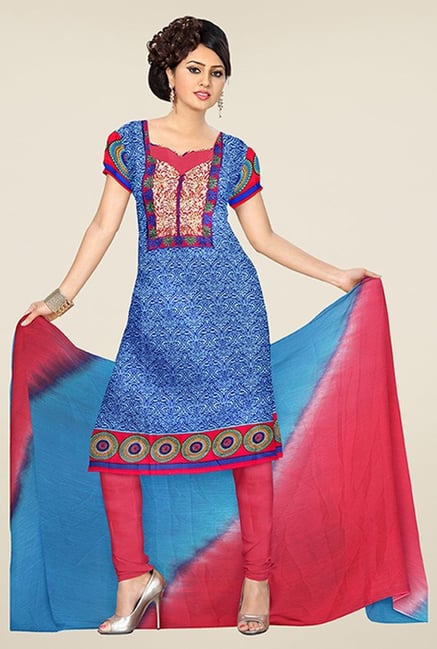 Triveni Blue & Red Printed Dress Material Triveni Blue & Red Printed Dress Material