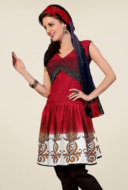 Triveni Maroon & Brown Printed Dress Material Triveni Maroon & Brown Printed Dress Material