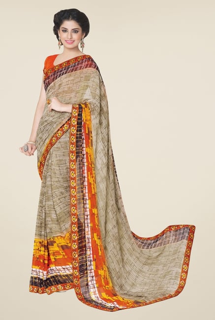 Triveni Beige Printed Faux Georgette Saree Triveni Beige Printed Faux Georgette Saree