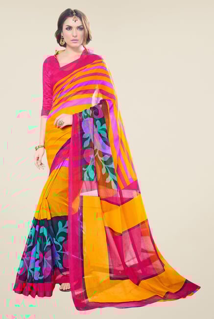 Triveni Multicolor Printed Supernet Saree Triveni Multicolor Printed Supernet Saree