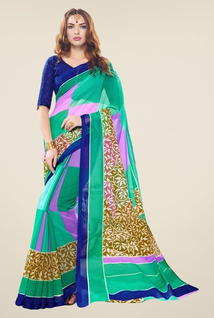 Triveni Green Printed Supernet Saree Triveni Green Printed Supernet Saree