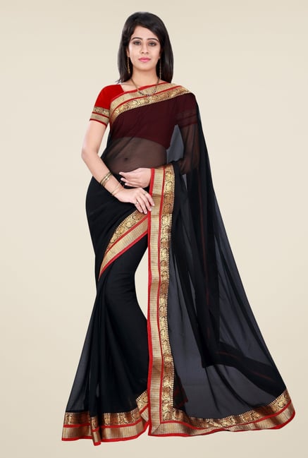 Triveni Black Solid Chiffon Saree Triveni Black Solid Chiffon Saree