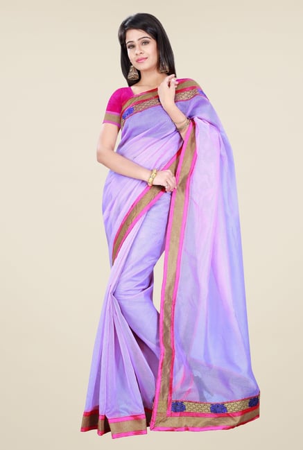 Triveni Violet Solid Supernet Saree Triveni Violet Solid Supernet Saree