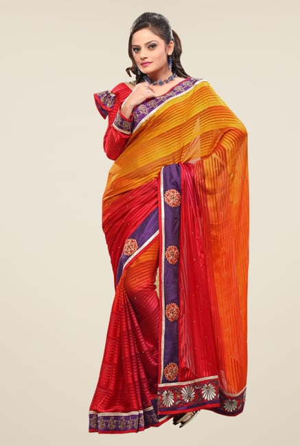 Triveni Multicolor Striped Satin Saree Triveni Multicolor Striped Satin Saree