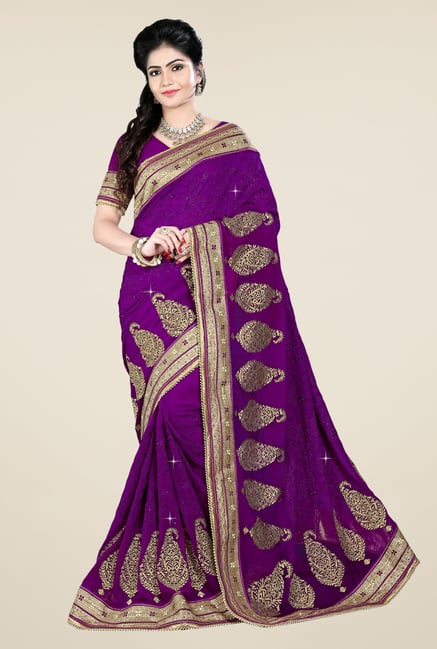 Triveni Purple Embroidered Faux Georgette Saree Triveni Purple Embroidered Faux Georgette Saree