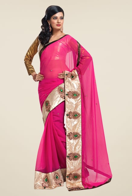 Triveni Magenta Embroidered Chiffon Saree Triveni Magenta Embroidered Chiffon Saree