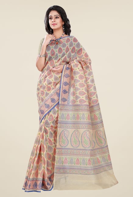 Triveni Beige Printed Cotton Saree Triveni Beige Printed Cotton Saree