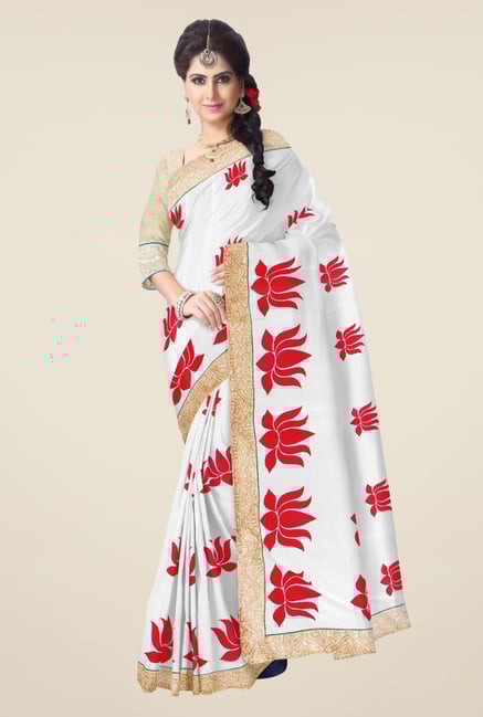 Triveni Off White Floral Print Chiffon Saree Triveni Off White Floral Print Chiffon Saree